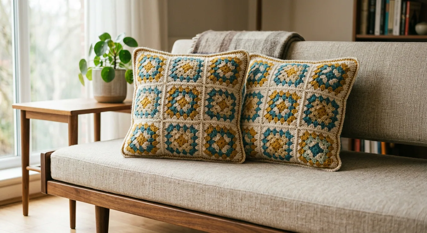 Granny Square Cushion Pair — handmade cushion covers