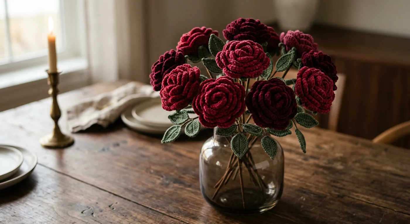 Rouge Velvet Rose Bouquet — handmade roses