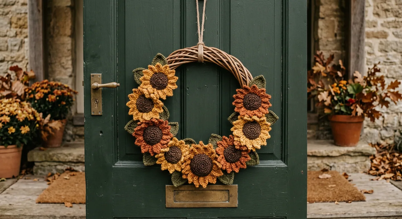 Autumn Sunflower Wreath — handmade sunflowers