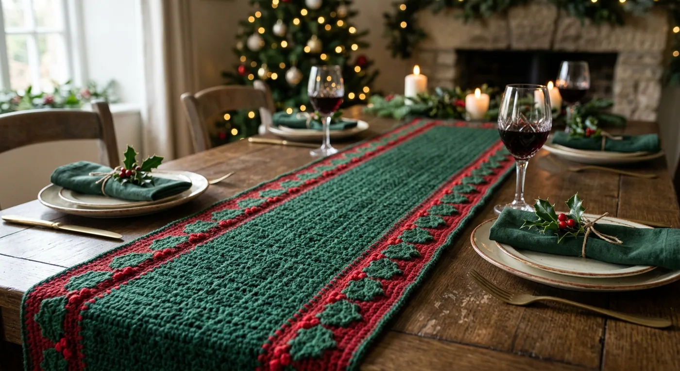 Festive Holly Runner — handmade table runners