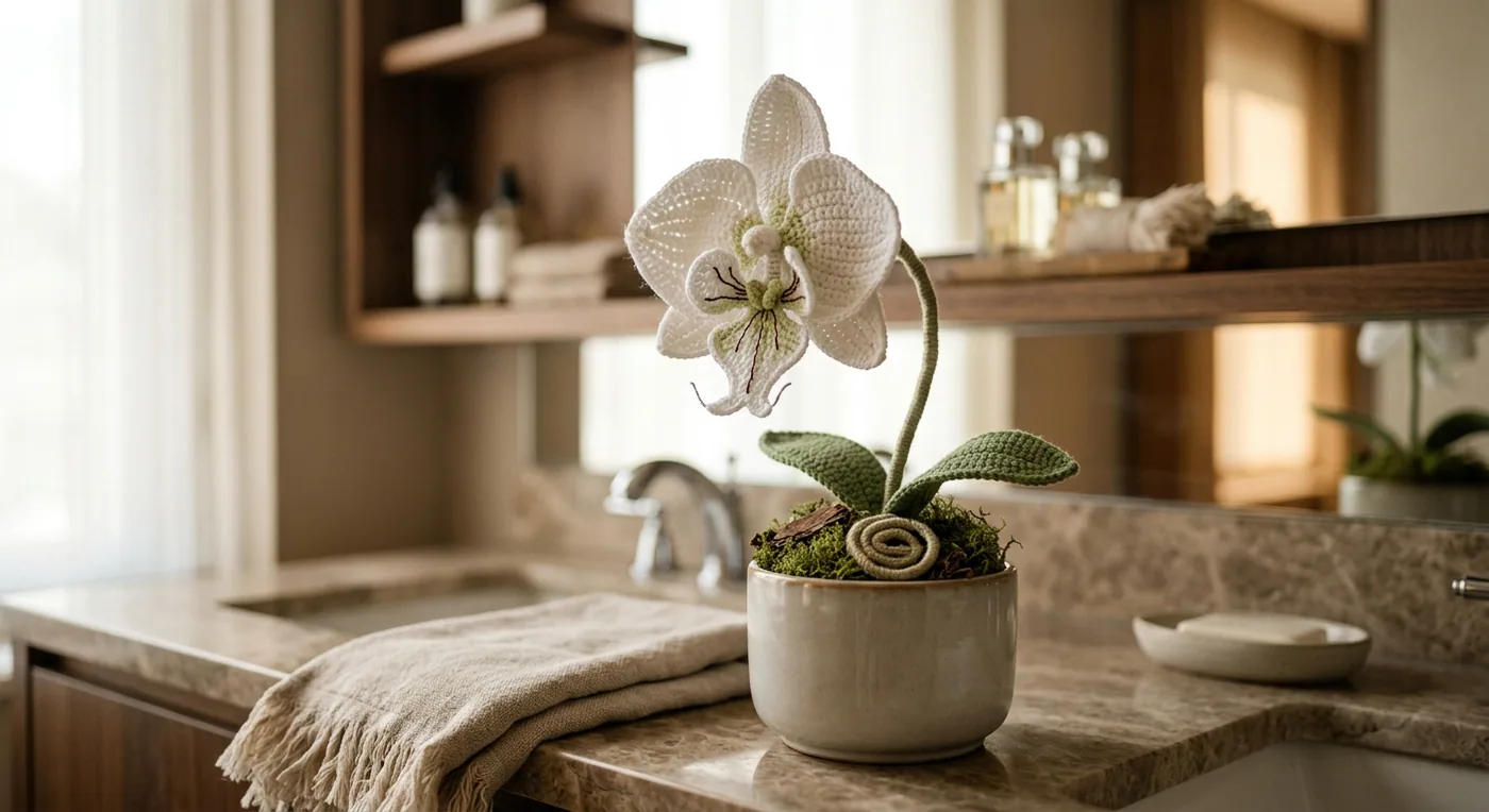 Orchid Elegance Stem — handmade crochet flowers