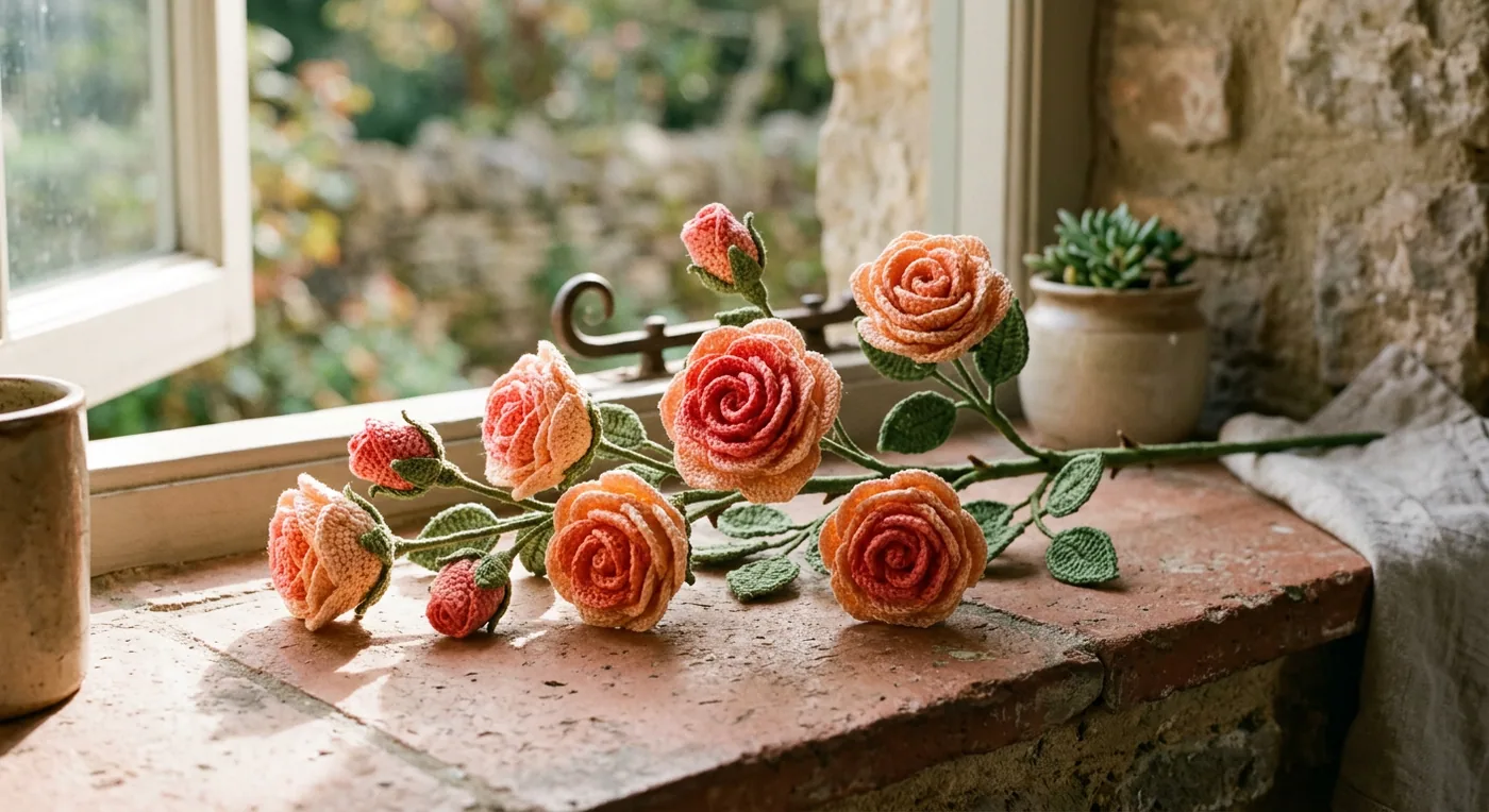 Coral Sunset Rose Spray — handmade roses