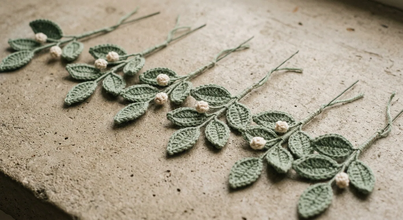 Eucalyptus & Bloom Stem Set — handmade crochet flowers
